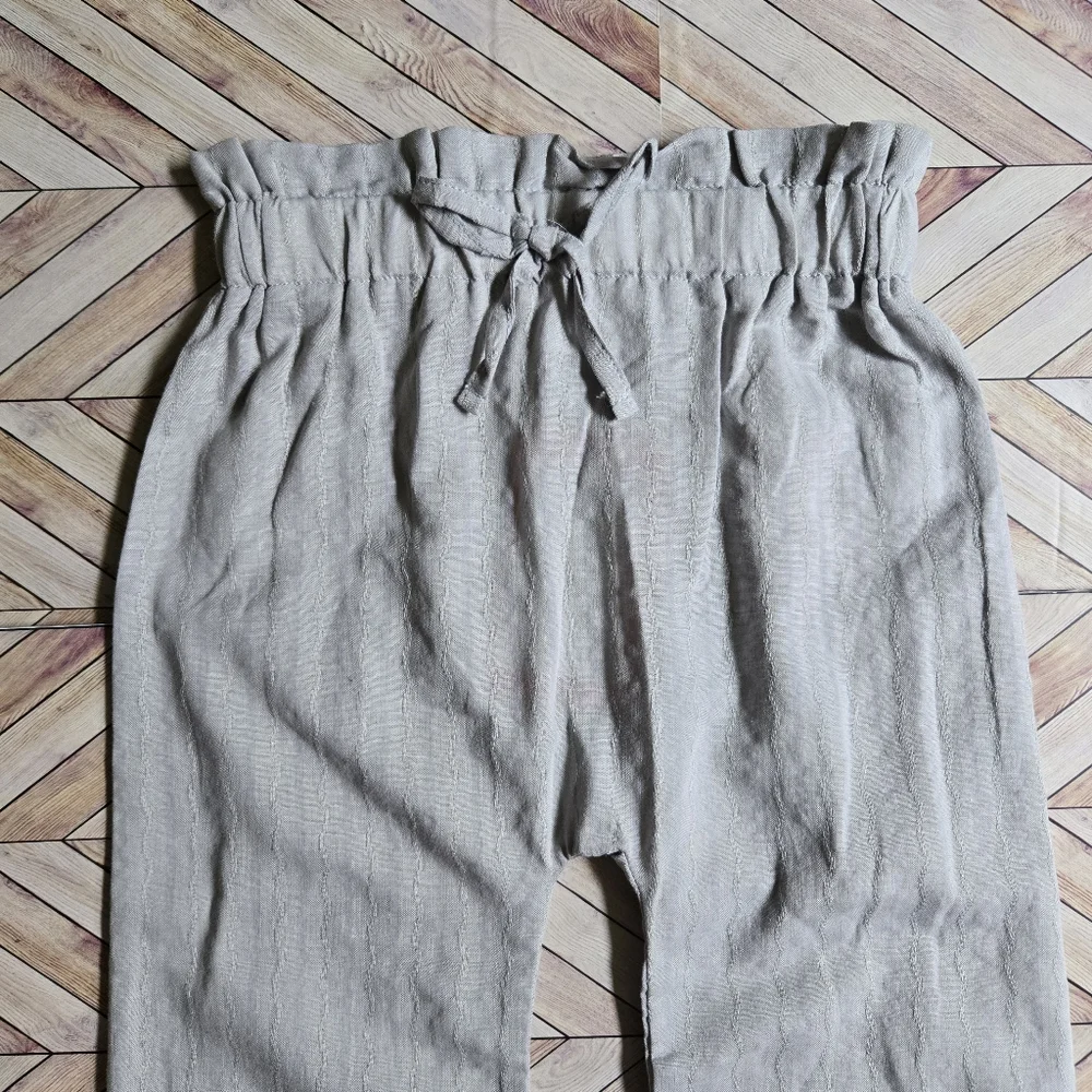 Boho Linen-Blend Paperbag Waist Jogger Ruffle Hem Harem Pant Baby Boy Girl 9-12M
